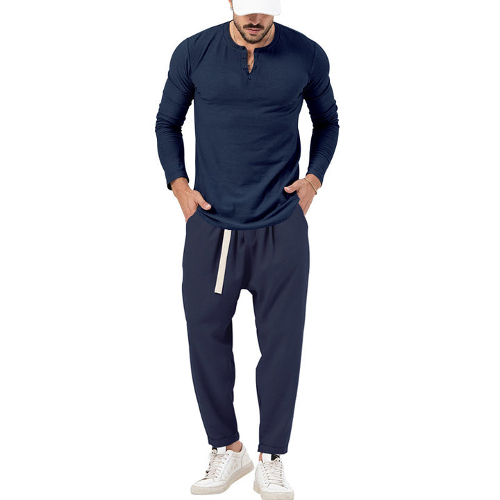 Men's Casual Long Sleeve Henley T-Shirt and Comfortable Jogging Pants Set Lune London