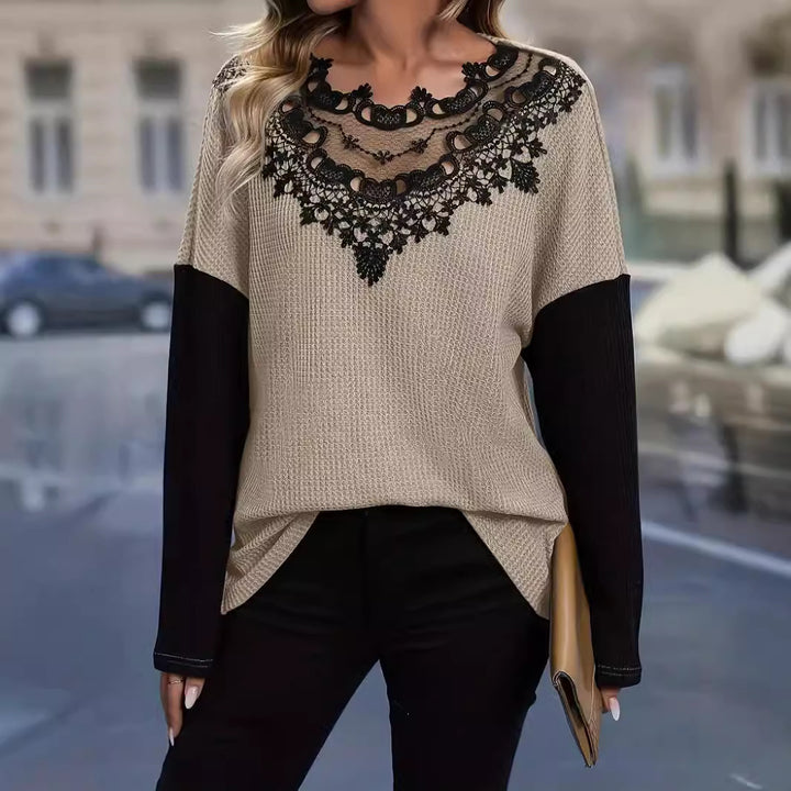 Ladies Elegant knit top with crocheted lace collar Lune London