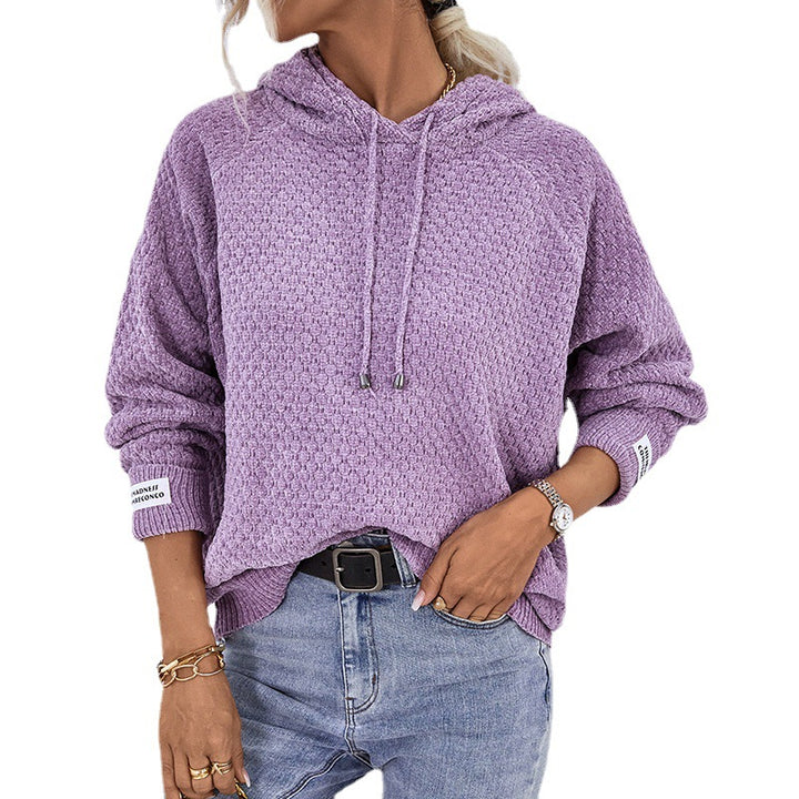 Textured knit women's hoodie with drawstring Lune London