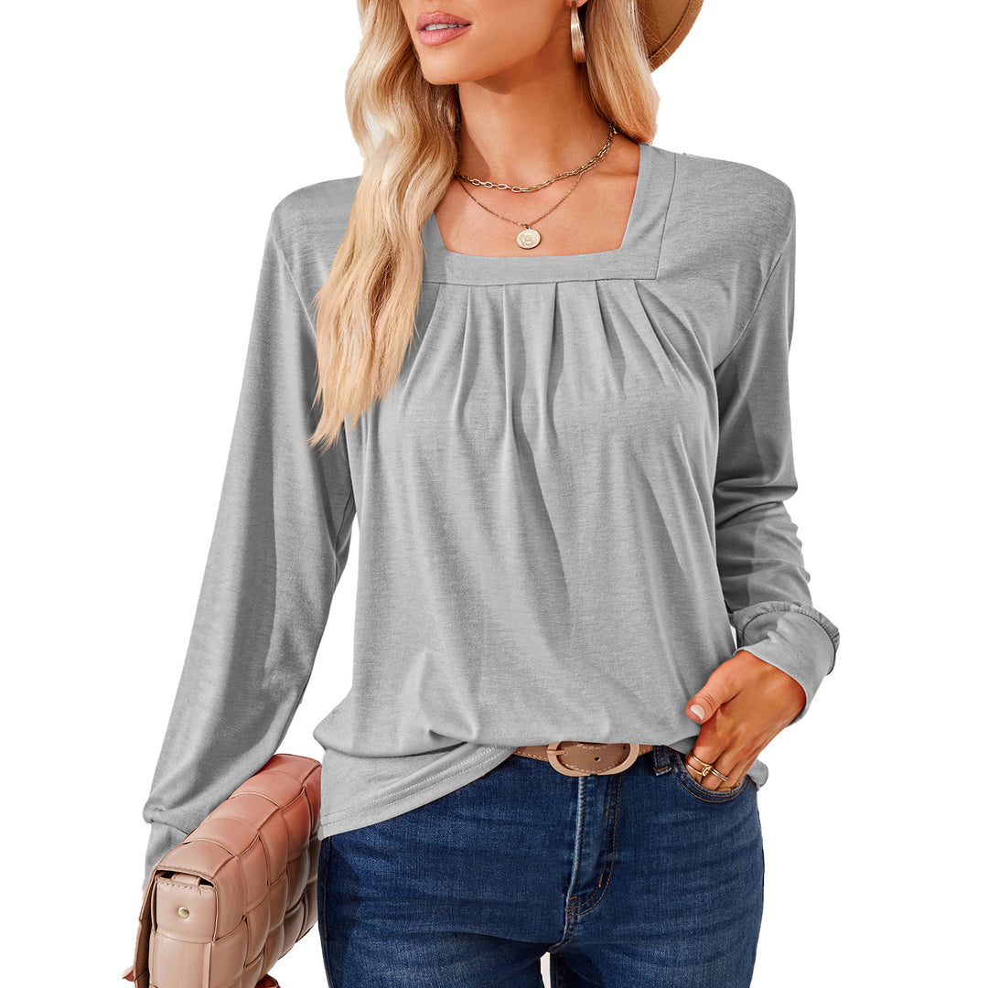 Long sleeve T-shirt for women with square neckline and feminine ruche Lune London