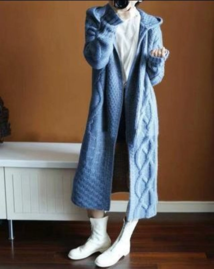 Women's knit coat with hood and structured braid design Lune London