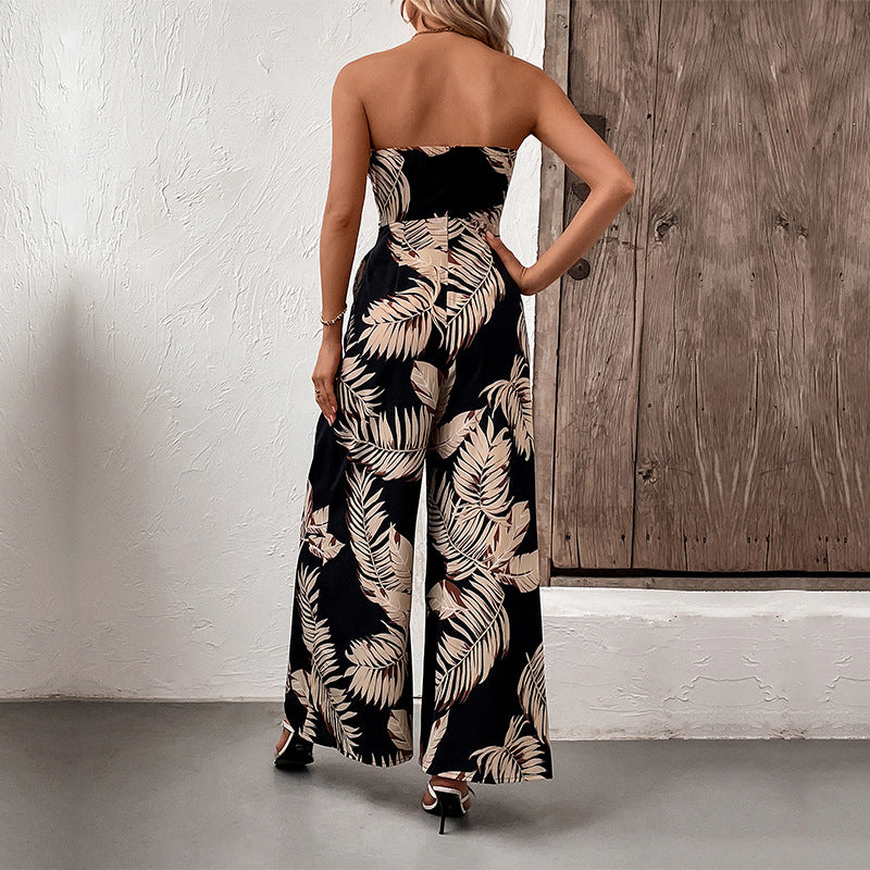 Maxi sleeveless jumpsuit for women with tie belt detail Lune London