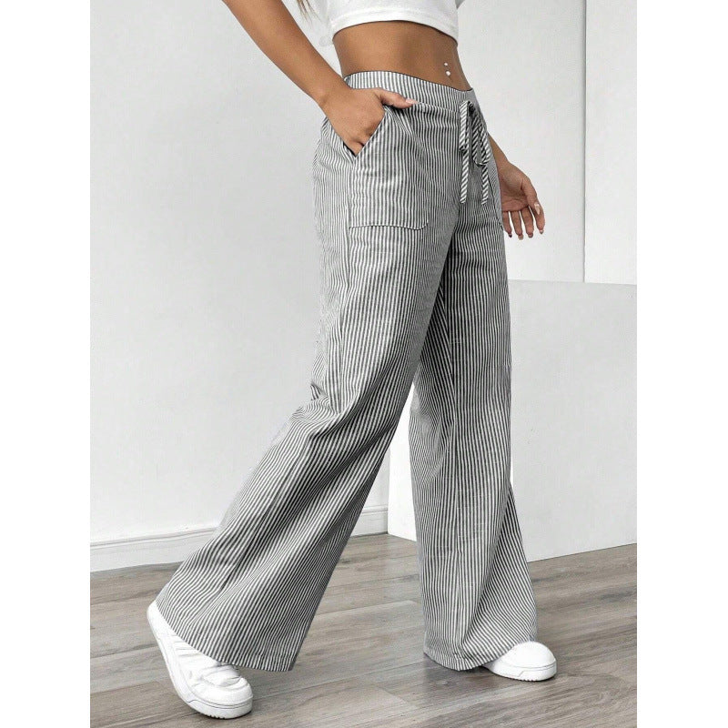 Wide striped pants for women with a high waist and practical pockets Lune London