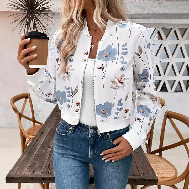 Women's bomber jacket with floral design and elastic cuffs Lune London