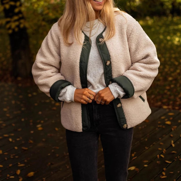 Ladies reversible comfortable jacket with quilted lining and practical pockets Lune London
