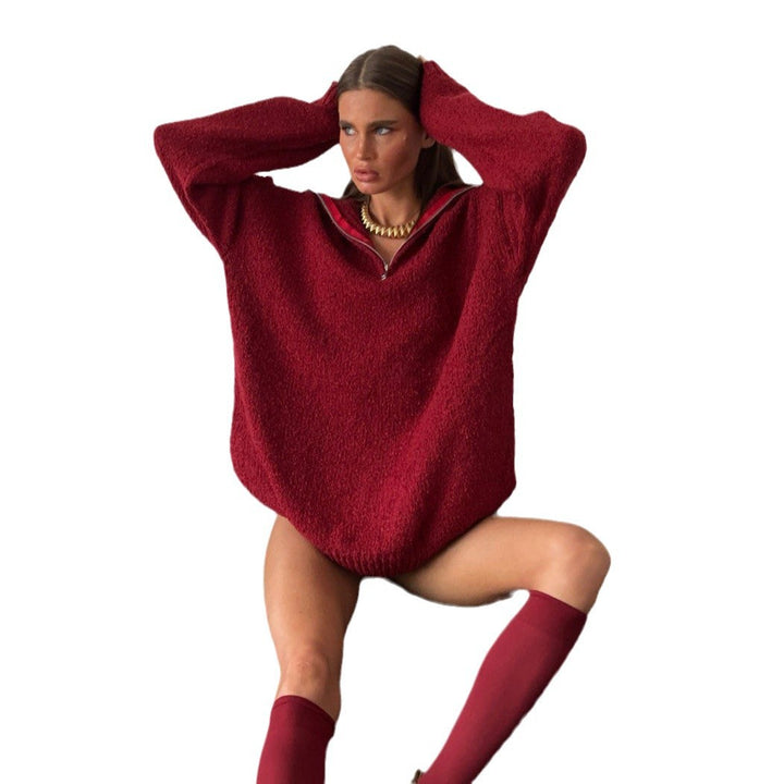 Oversized fleece sweater for women with high collar and zipper Lune London