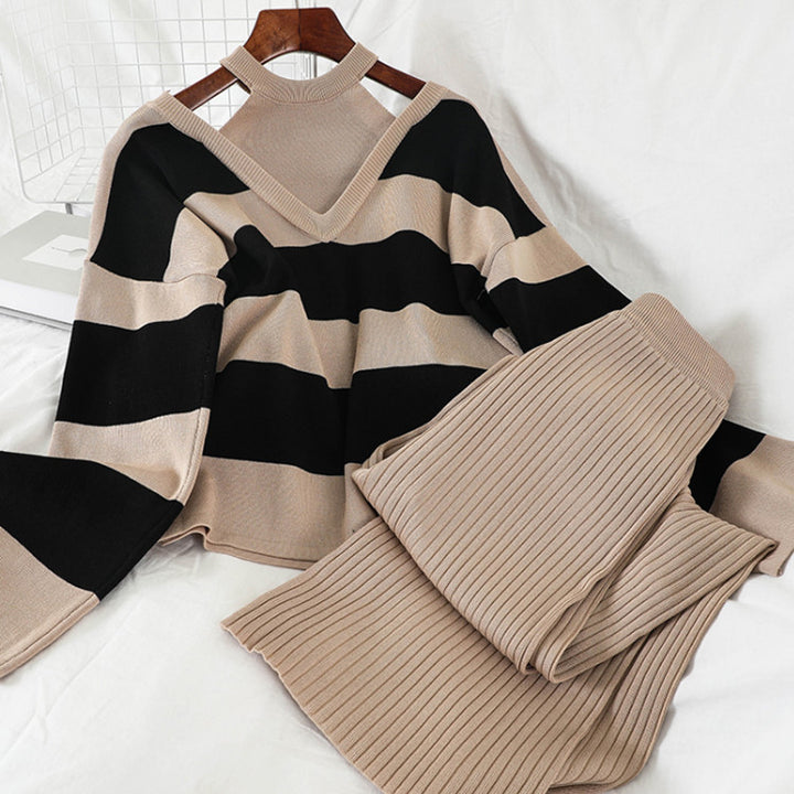 Lune London striped knit loungewear set with high collar for women