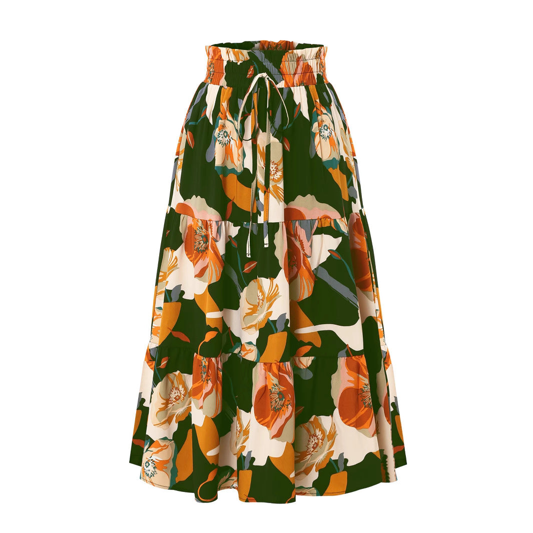 Maxi skirt for women with voluminous ruffles and a floral print Lune London