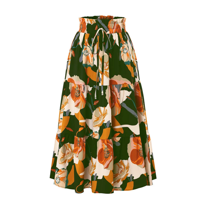 Maxi skirt for women with voluminous ruffles and a floral print Lune London