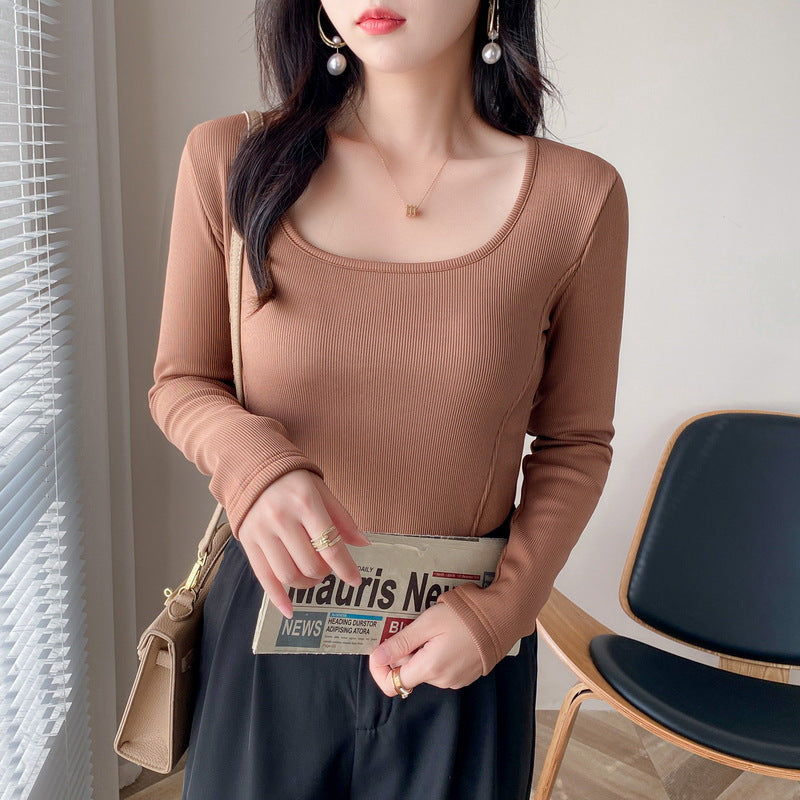 Women’s long-sleeved ribbed top with modern square neckline Chic & Stil