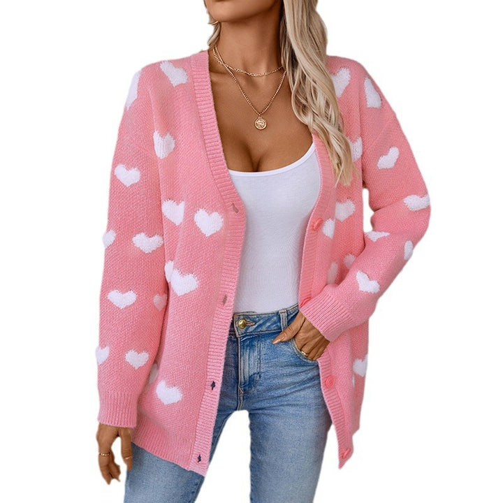 Comfortable cardigan for women with heart pattern and V-neck Lune London