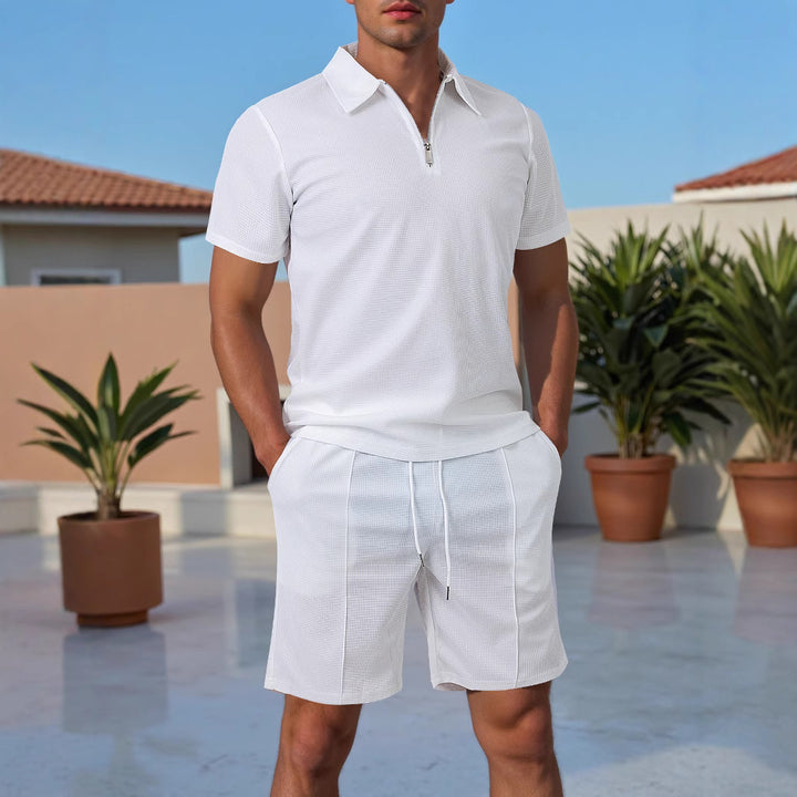 Men's Short Sleeve Sport Polo with Zip and Matching Shorts Lune London