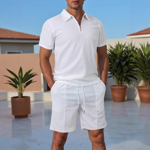 Men's Short Sleeve Sport Polo with Zip and Matching Shorts Lune London
