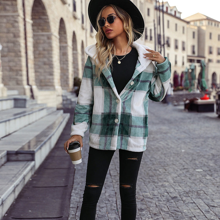 Women's Soft Fleece Hoodie with Chic Plaid Design and Style