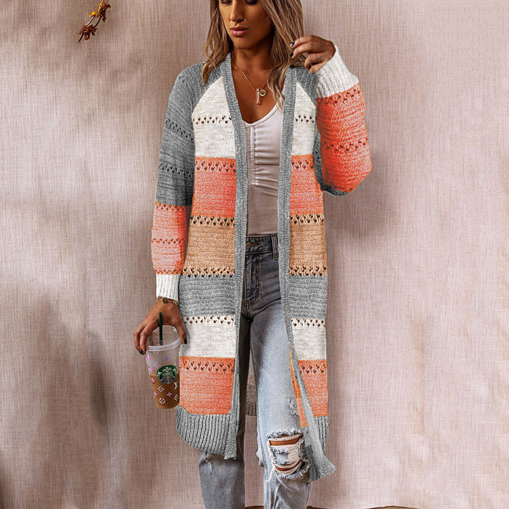 Ladies long cardigan with textured striped pattern Lune London