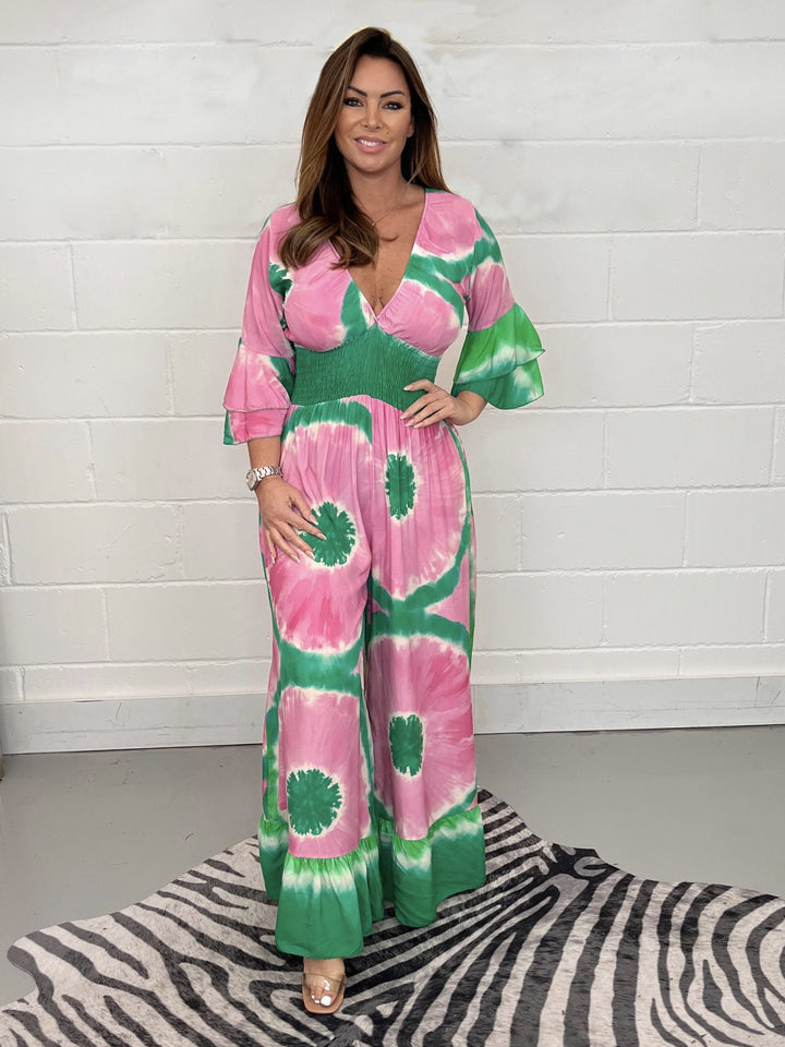 Ladies Elegant Maxi Dress with Floral Pattern and Deep V Neck Lune London