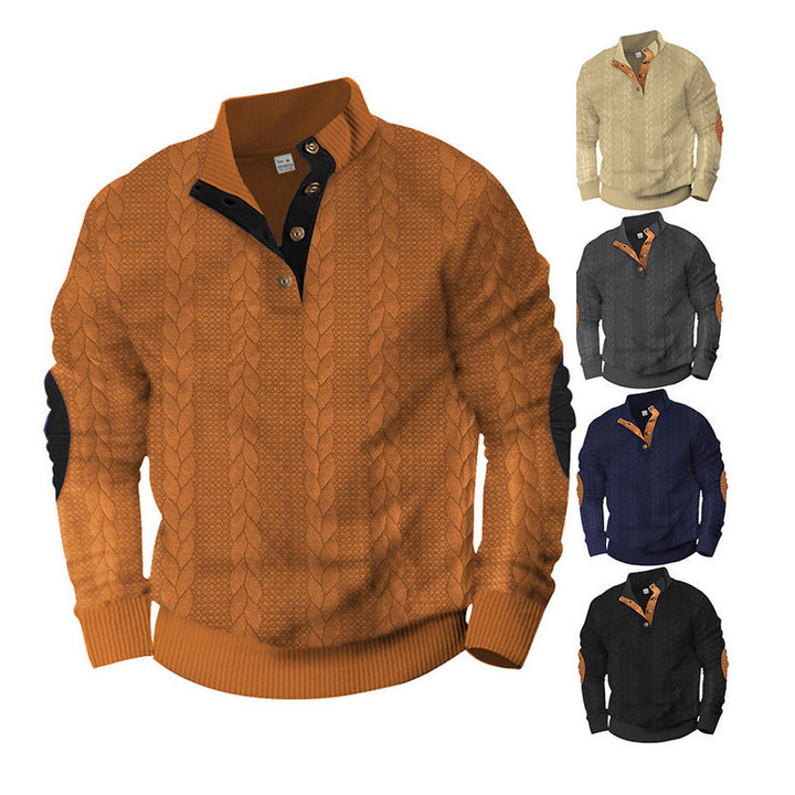 Men's knitted sweater with textured cable pattern and short button details Lune London