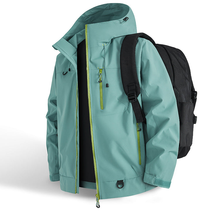 Outdoor technical jacket for women with waterproof material and adjustable hood system Lune London