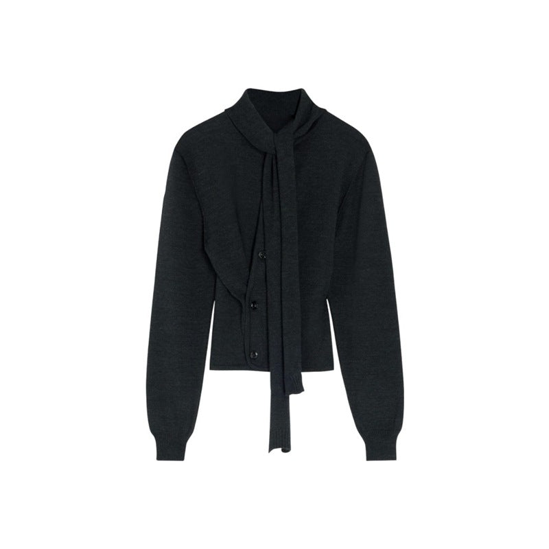 Ladies Elegant Knitted Sweater with High Neck and Removable Flap Lune London