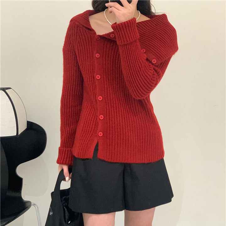 Cardigan pour femmes avec col élégant et détails de boutons Chic & Stil
