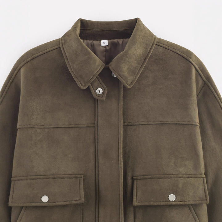 Veste courte pour femme en faux cuir doux avec poches pratiques