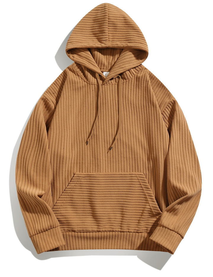 Cozy hooded sweater for men with ribbed structure and practical kangaroo pocket Lune London