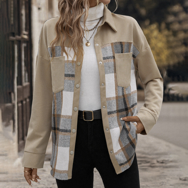 Plaid twill shirt jacket for women with patch pockets Lune London