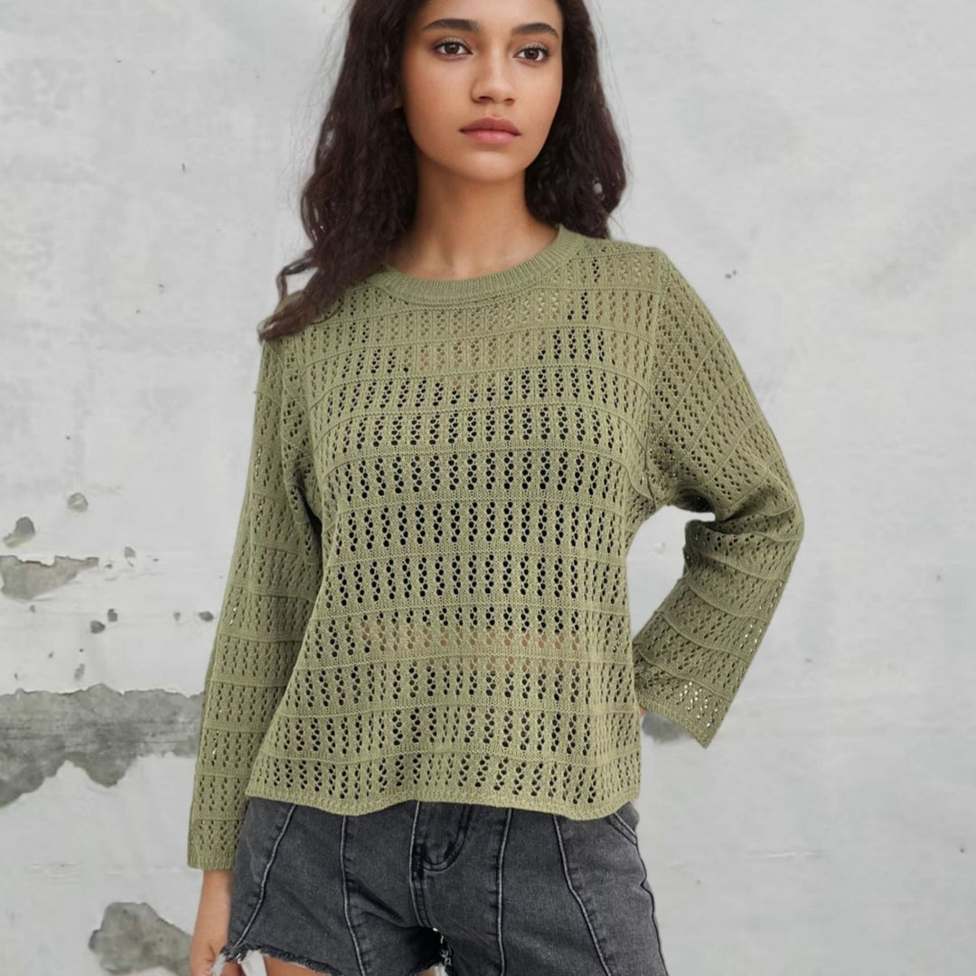 Women knitted sweater with fashionable openwork pattern Lune London