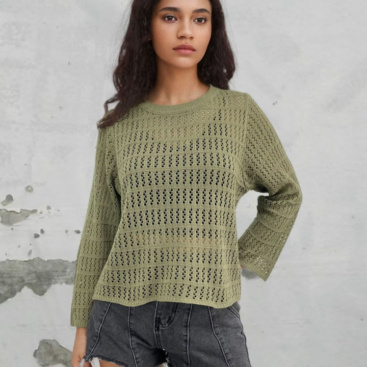 Women knitted sweater with fashionable openwork pattern Lune London