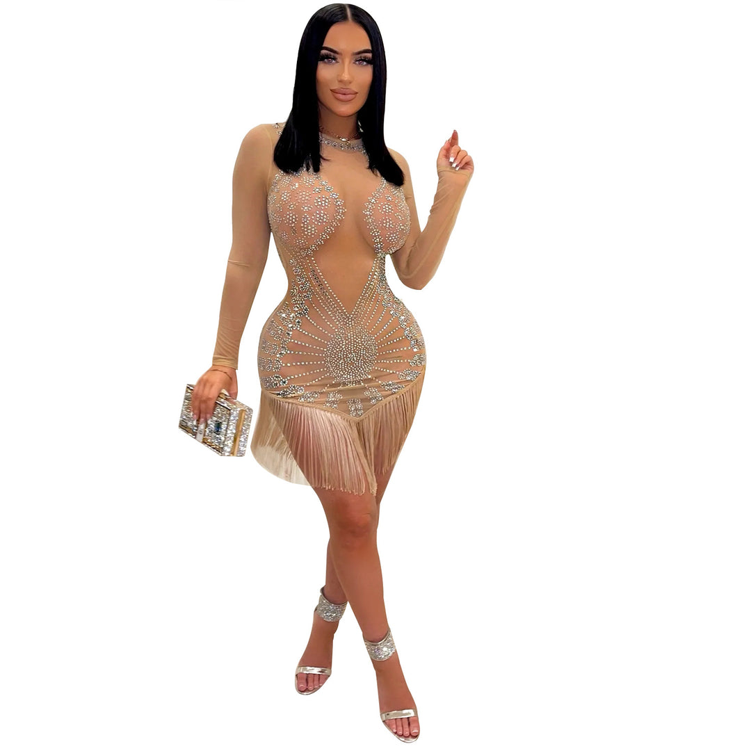 Fringed mini dress adorned with crystals for women Lune London