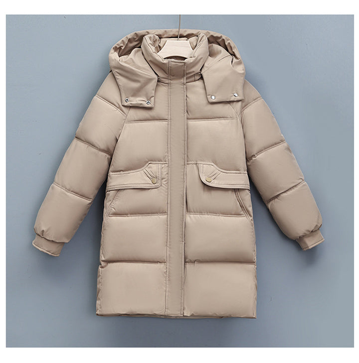 Ladies Long Winter Coat with Removable Hood and Practical Pockets Lune London