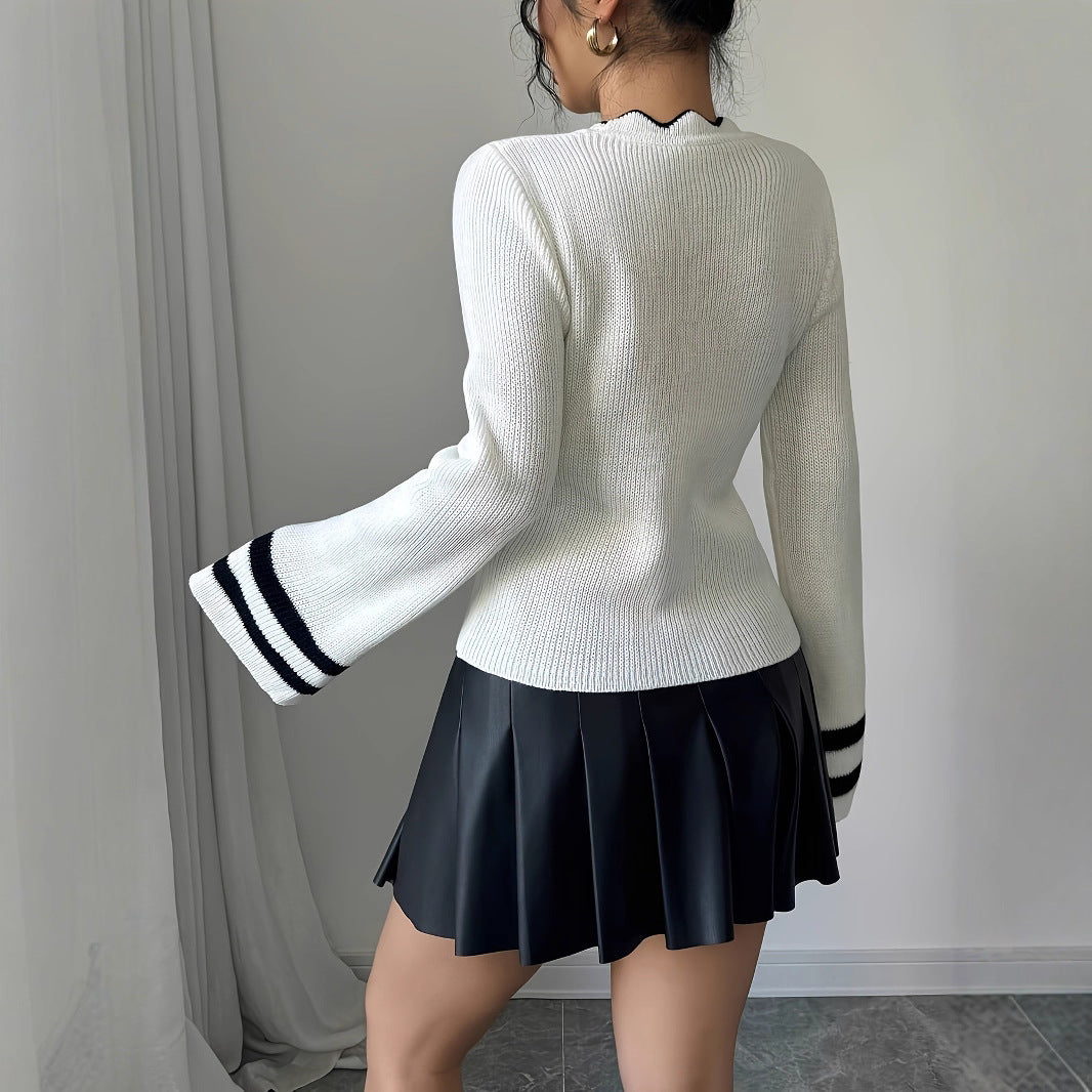 Trendy knitted sweater for women with wavy collar and wide sleeves Lune London
