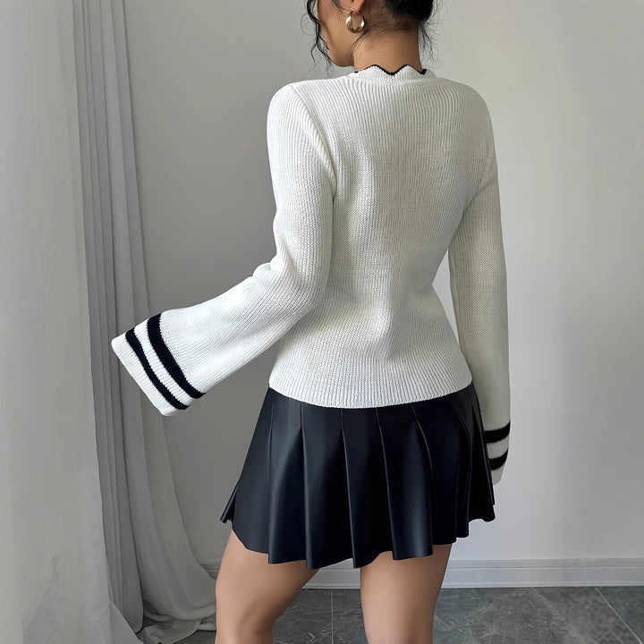 Trendy knitted sweater for women with wavy collar and wide sleeves Lune London