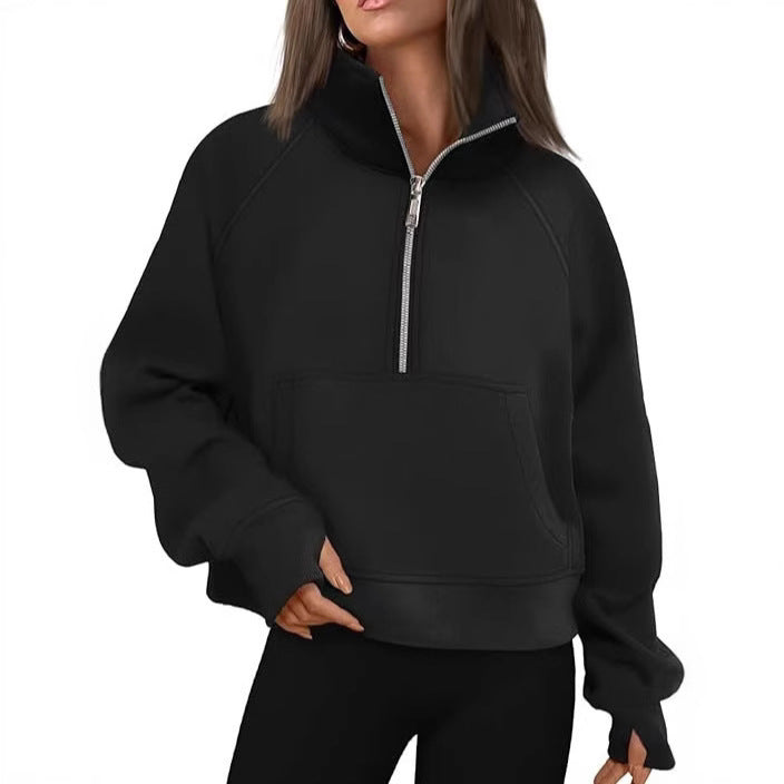 Women's sweatshirt with high collar and half-zip Lune London