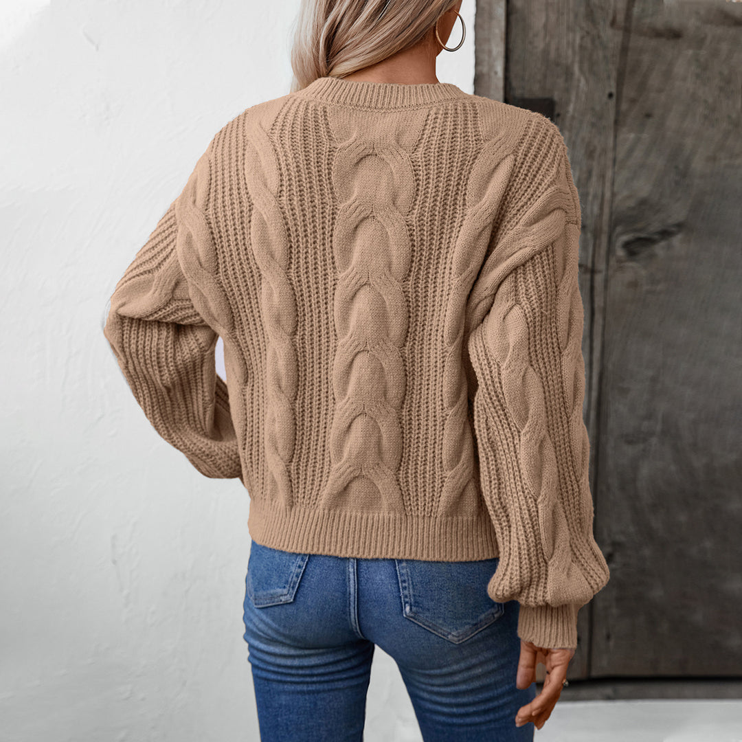 Pull femme en grosse maille avec des manches volumineuses et motif en torsades Lune London