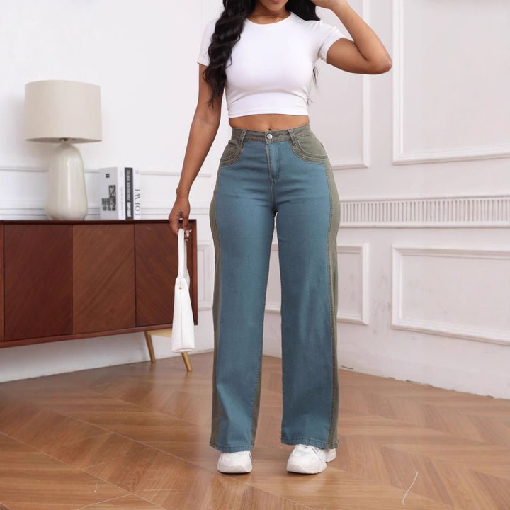Wide denim pants for women with coordinated side insert Lune London