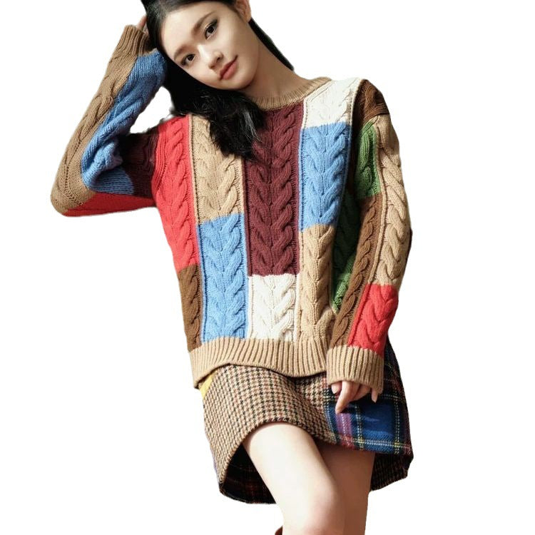 Pull en tricot épais pour femmes avec motif patchwork coloré Chic & Stil