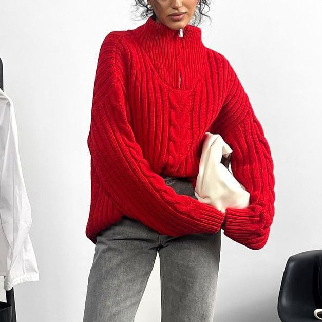 Pull en tricot pour dames avec col haut et fermeture éclair Chic & Stil