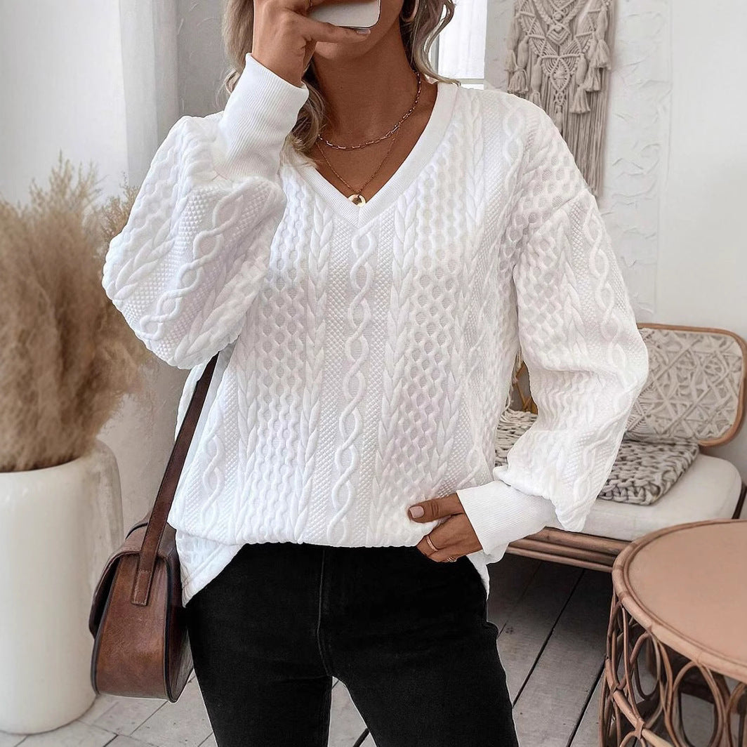 Knit sweater for women with a deep V-neck and a textured pattern Lune London