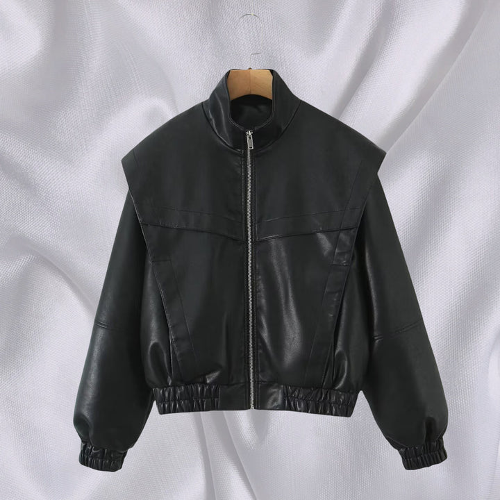 Elegant faux leather jacket for women with high collar Lune London