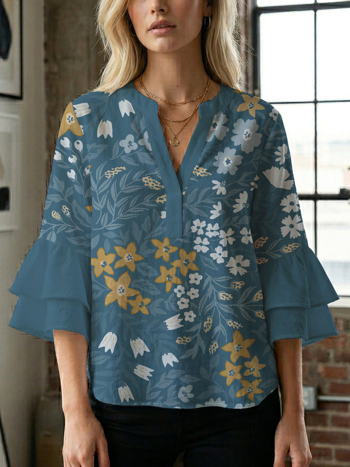 Women's blouse with voluminous sleeves and floral design Lune London