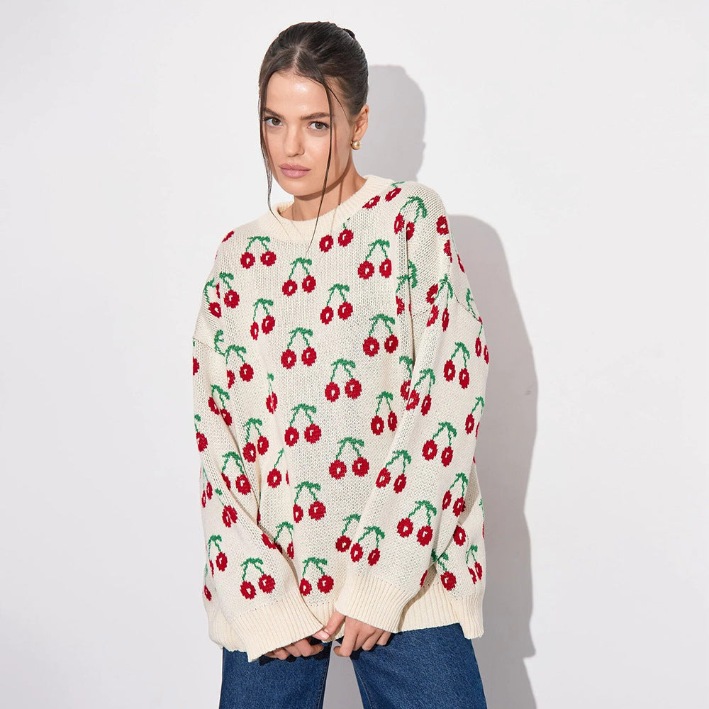 Pull en tricot à motifs pour femmes avec design fruité et coupe décontractée Chic & Stil
