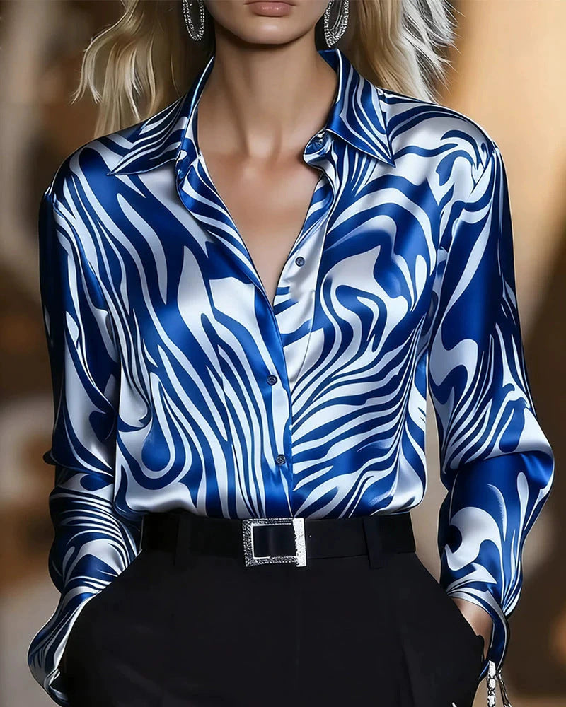 Women's silk blouse with modern wave pattern Lune London