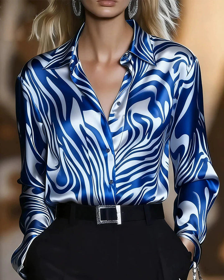 Women's silk blouse with modern wave pattern Lune London