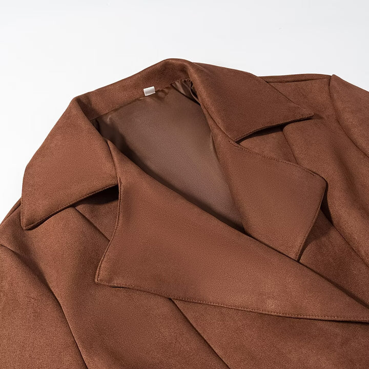 Suede fashion blazer jacket for women with belt and elegant cut Lune London