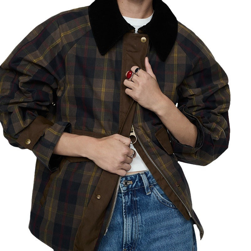 Ladies Plaid Clothing with Soft Velvet Collar Lune London