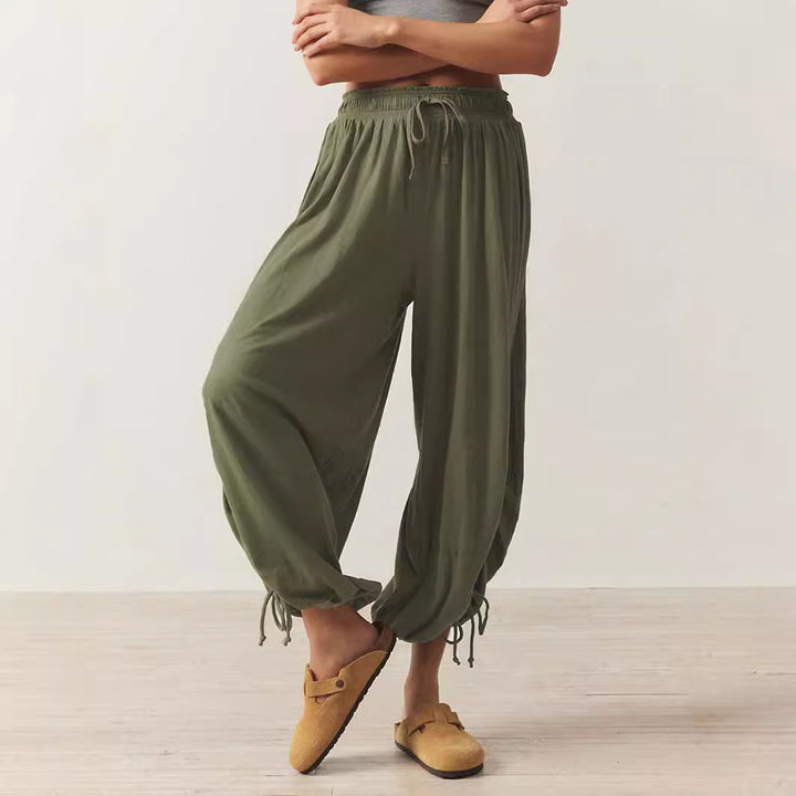 Casual Palazzo pants for women with elastic waist and adjustable ankle bands Lune London