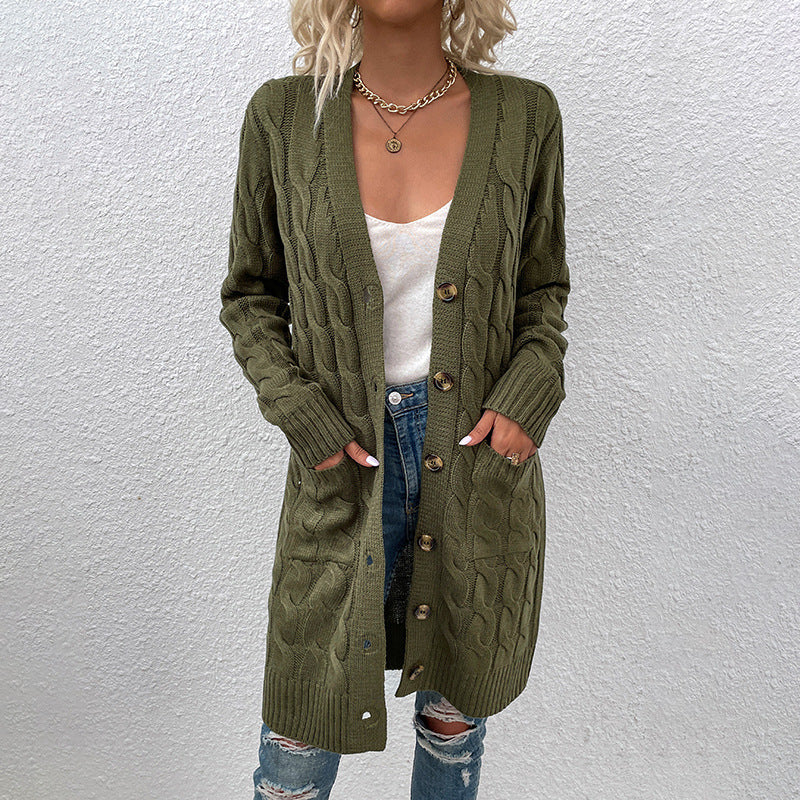 Women's cardigan with deep V-neck and elegant cable pattern Lune London