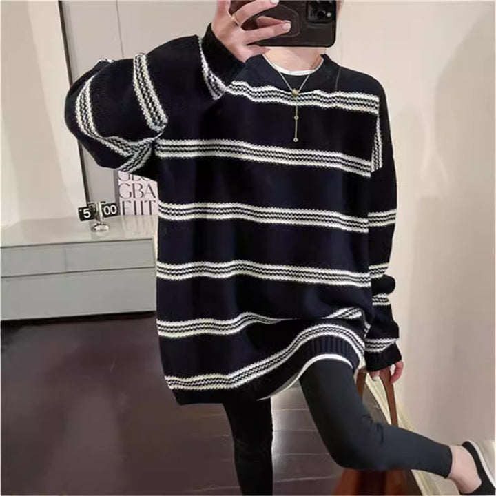 Ladies Large knitted sweater with chic nautical stripes and style