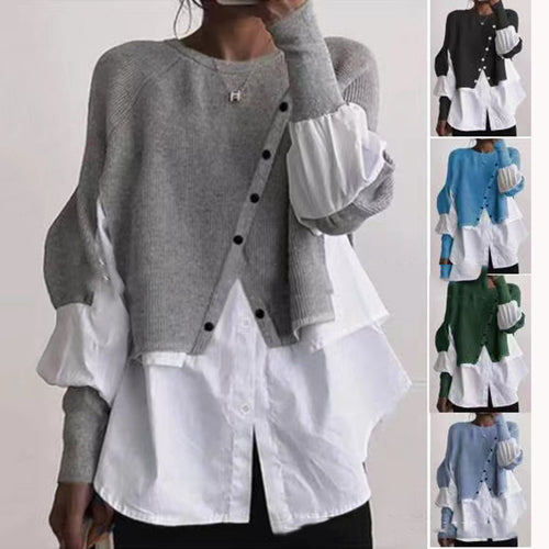 Ladies modern knit jacket with button details and chic overshirt style